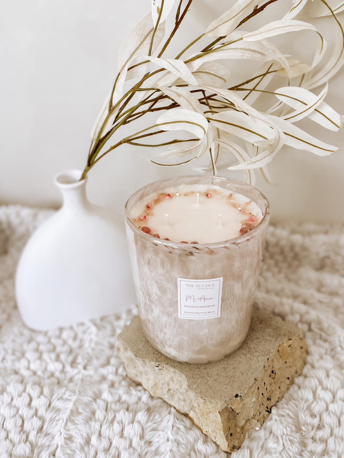 Rhodochrosite Crystal Candle
