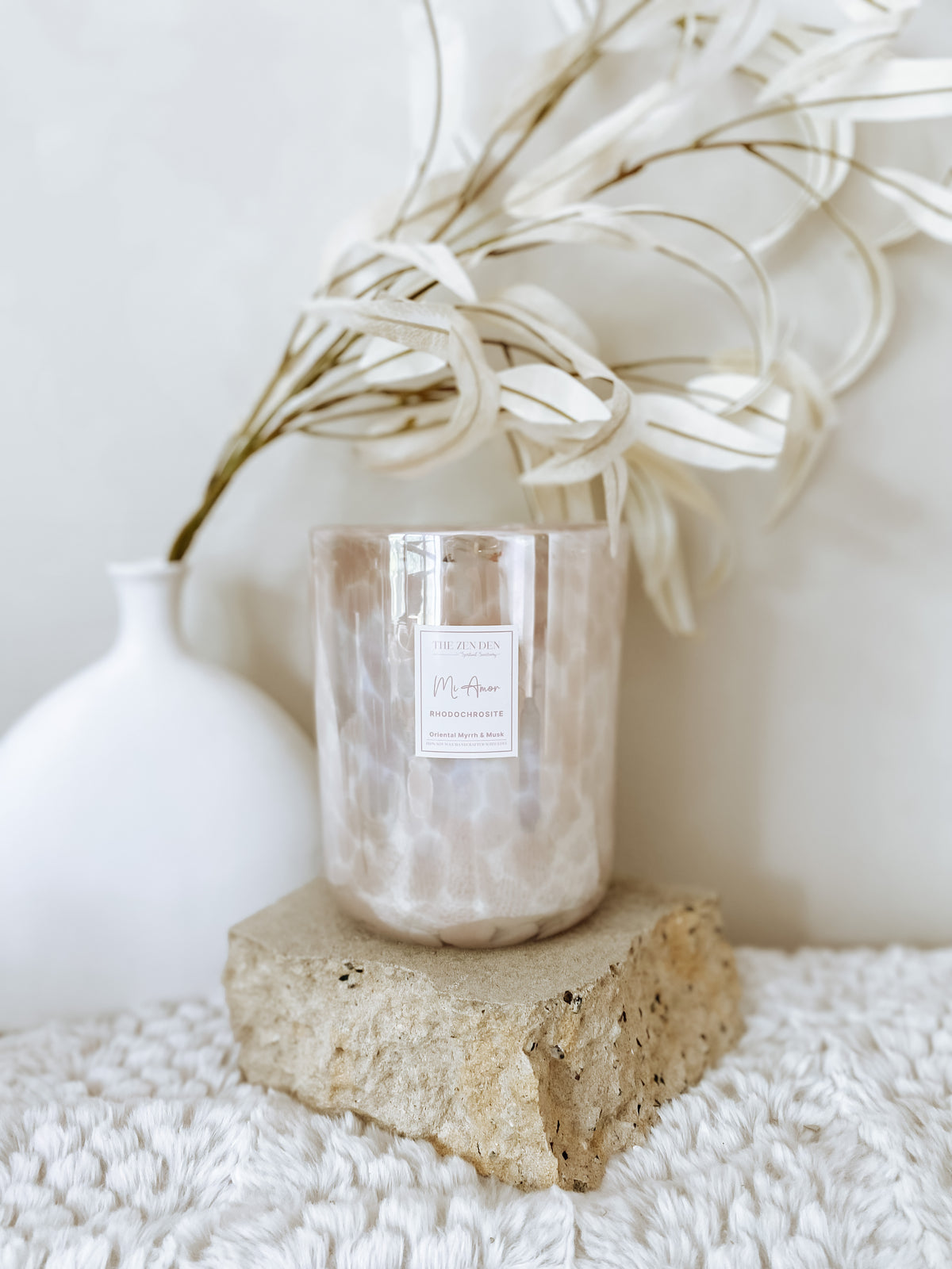 Rhodochrosite Crystal Candle