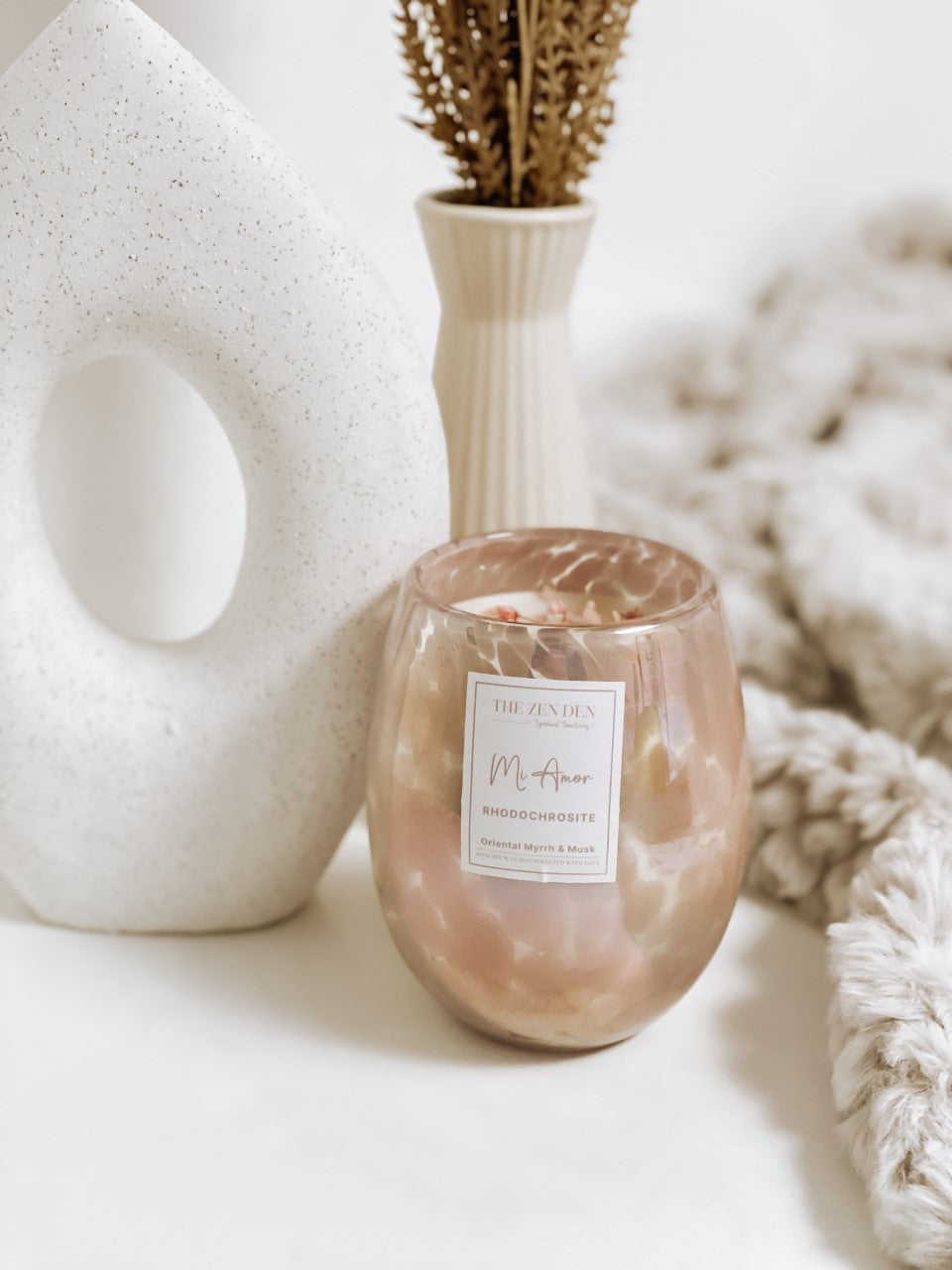 Rhodochrosite Crystal Candle