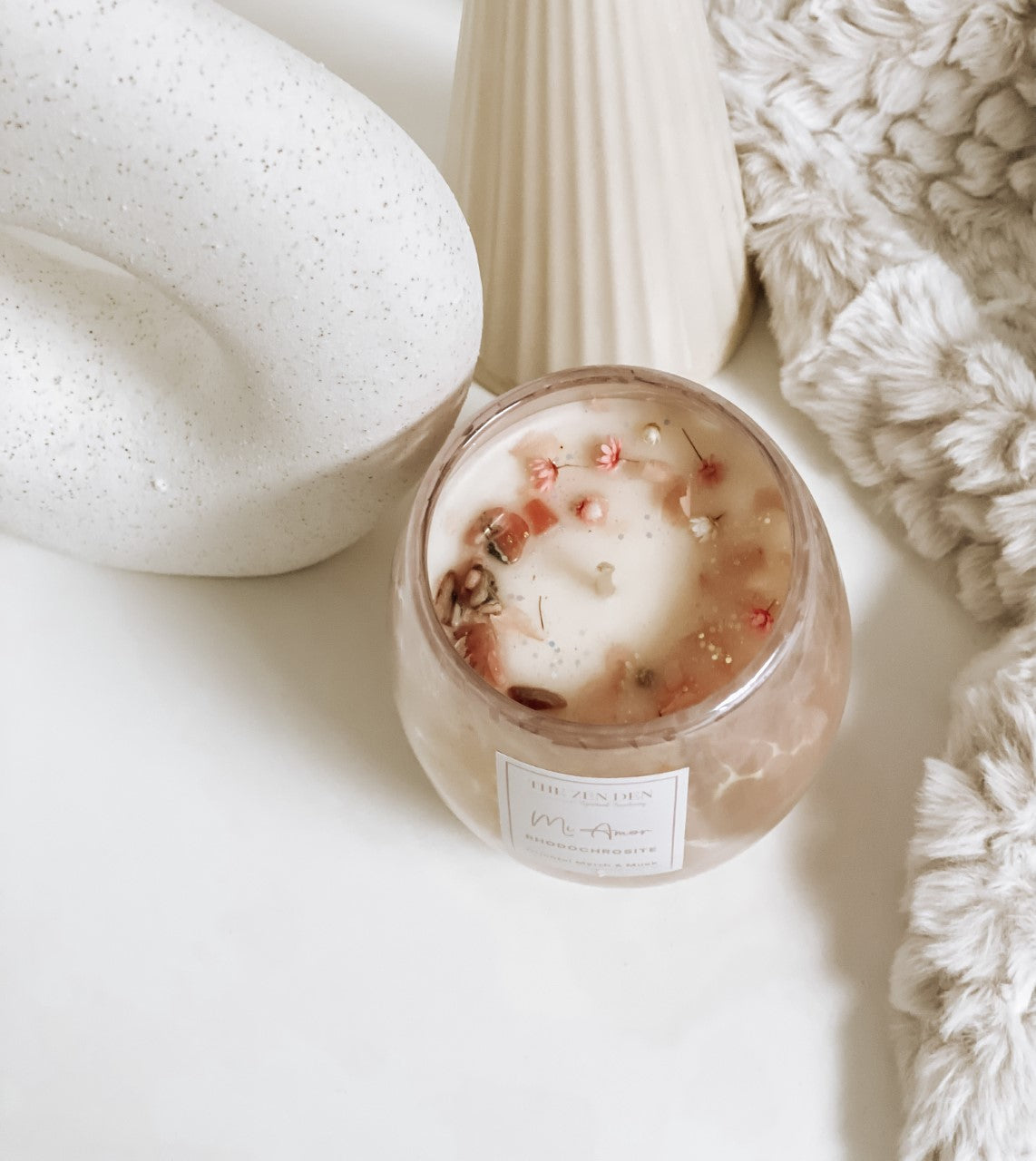 Rhodochrosite Crystal Candle
