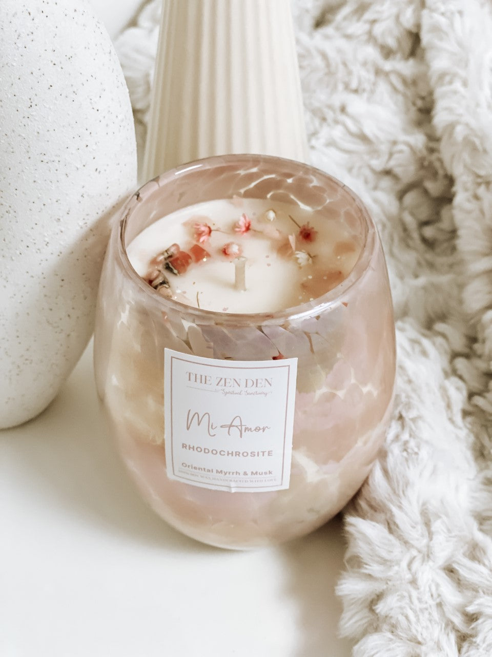 Rhodochrosite Crystal Candle